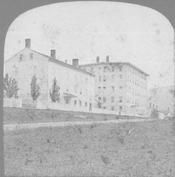 SA0270 - Stereograph showing two large buildings and a road. Identified on the back., Winterthur Shaker Photograph and Post Card Collection 1851 to 1921c